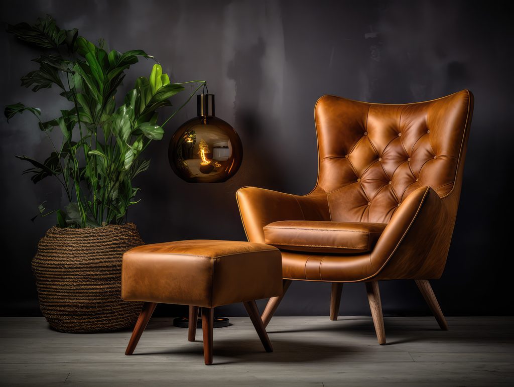 Öronlappsfåtölj med fotpall